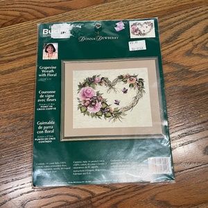 Vintage Bucilla Donna Dewberry Grapevine Wreath Counted Cross stitch